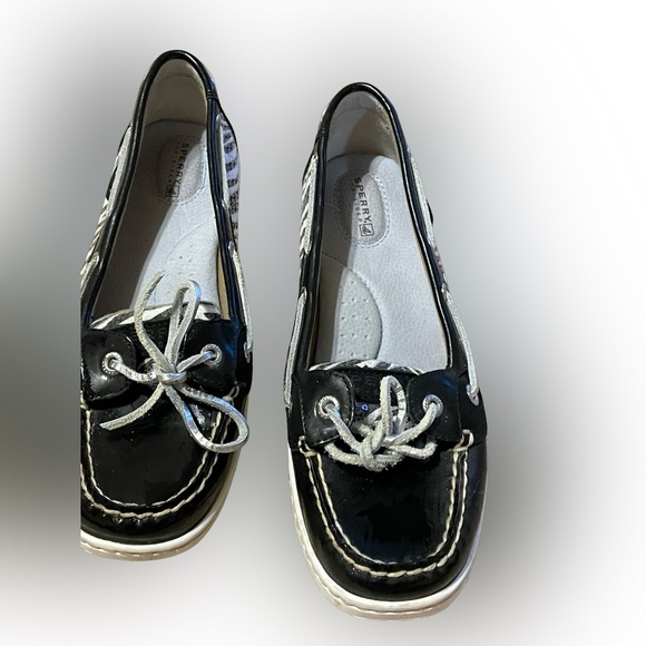 Zebra sperry top siders Zebra print with sequins & silver tie . Sperry sequin 9m - Picture 1 of 5